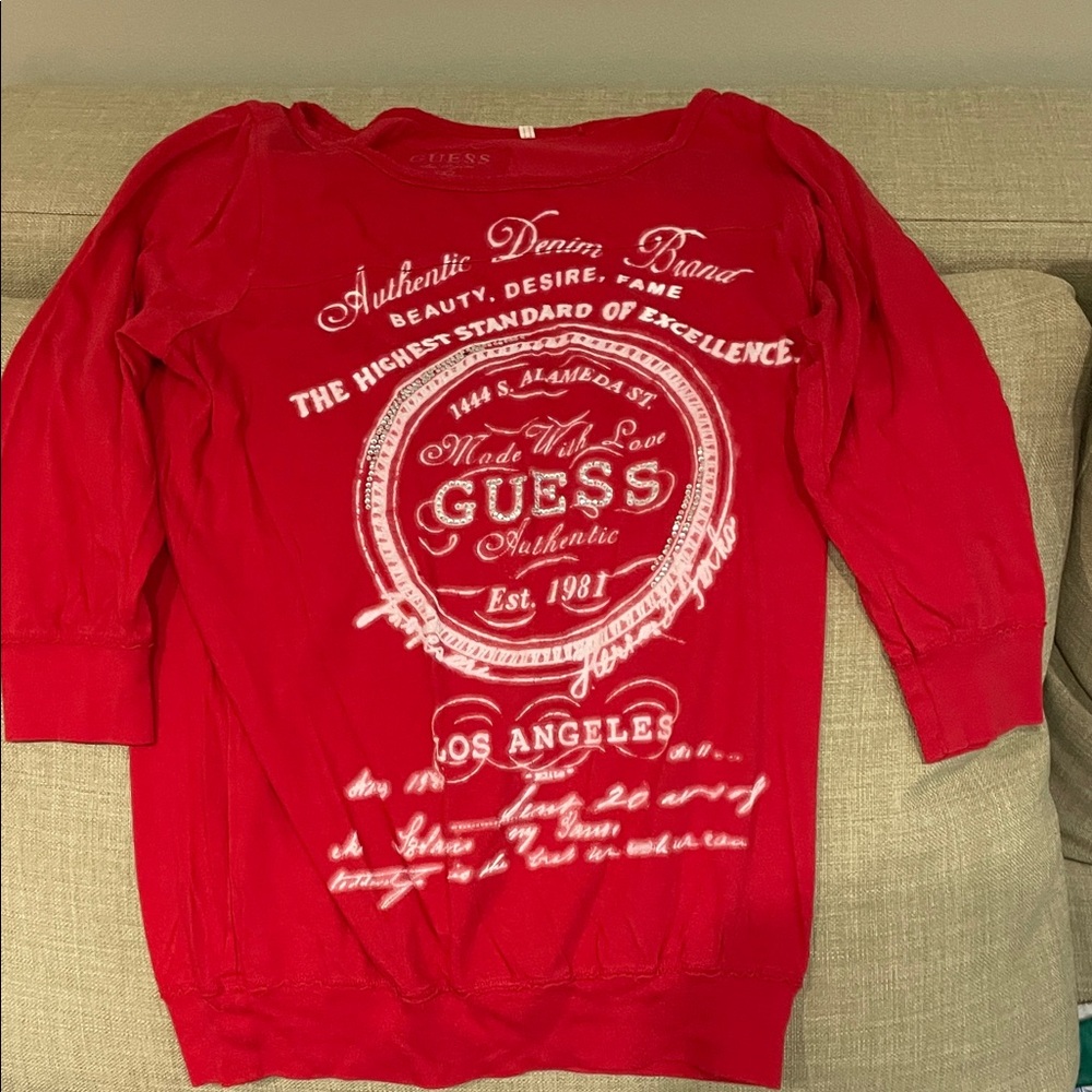 GUESS Women's Bold Red Graphic Sweater
